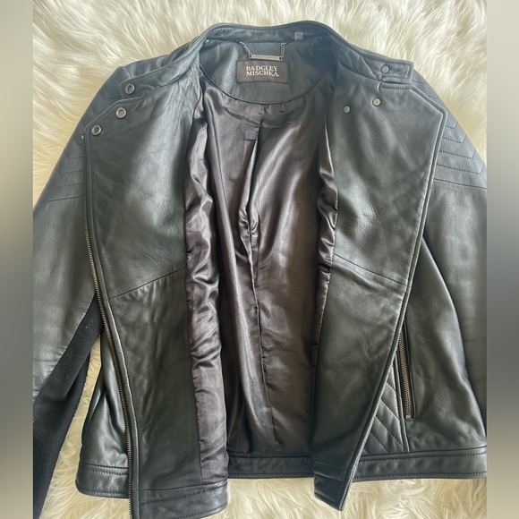 $349 Badgley Mischka Black soft leather Chevron quilted Biker jacket slim fit L - Picture 12 of 15